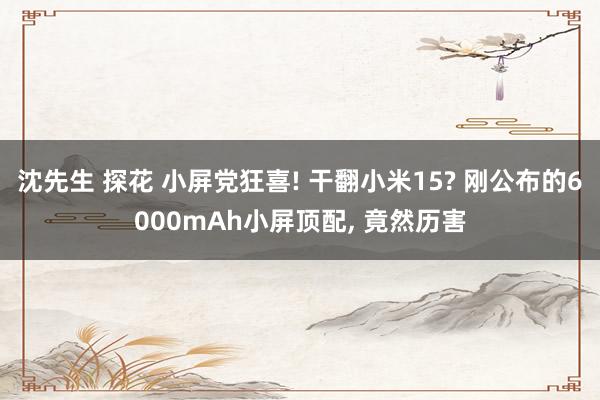 沈先生 探花 小屏党狂喜! 干翻小米15? 刚公布的6000mAh小屏顶配, 竟然历害